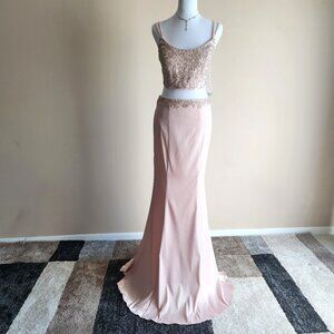 Vienna Prom Blush Pink Satin Beaded Two Piece Trumpet Dress Size 8 NWT